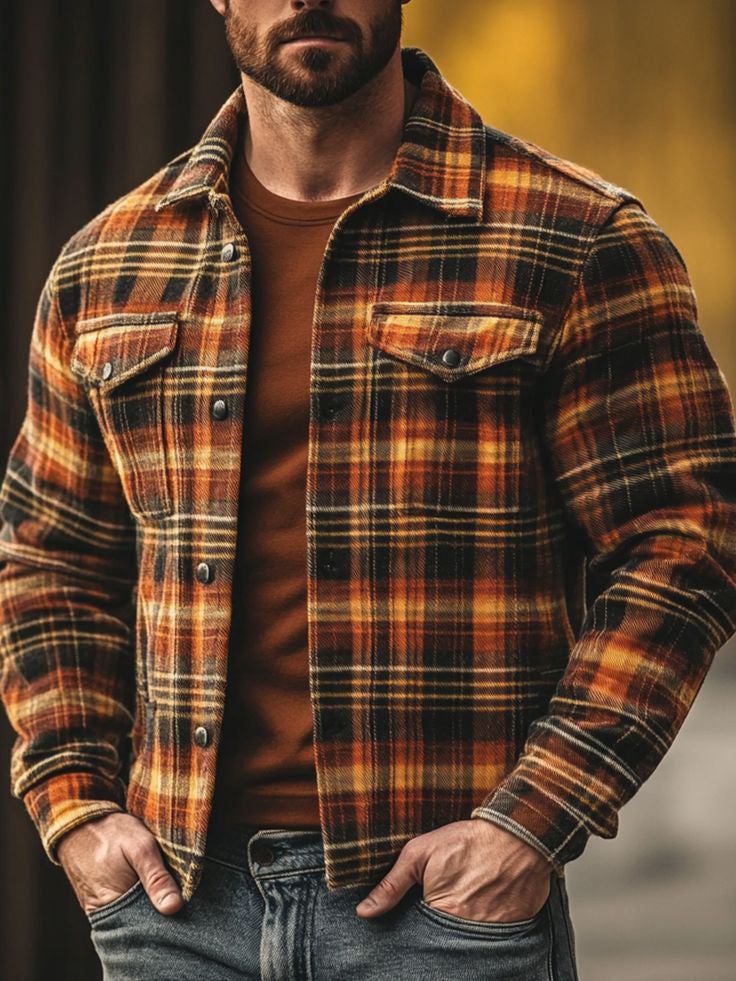 Veste décontractée à carreaux pour homme, à la mode