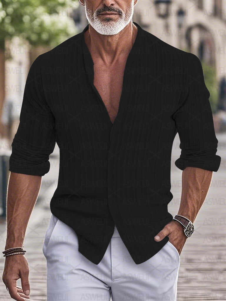 Men's fashion printed cotton and linen shirt