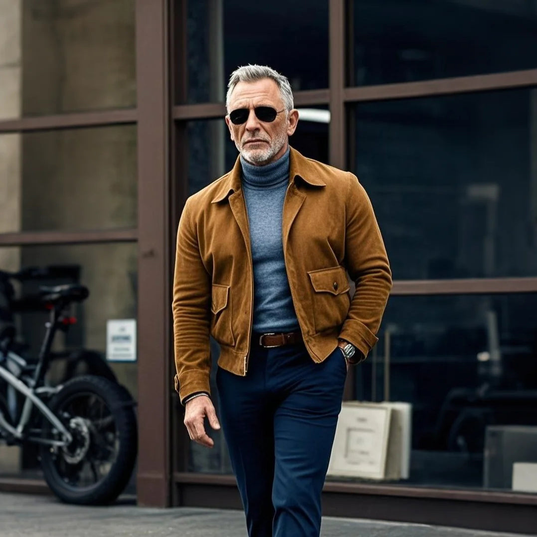 Modische lässige Herrenjacke aus braunem Wildleder