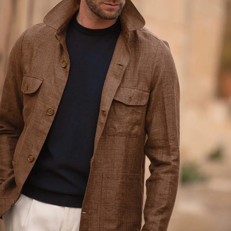 Men's Casual Linen Lapel Single Breasted Long Sleeve Thin Jacket