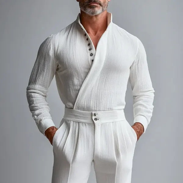 Chemise blanche élégante à col boutonné pour homme 