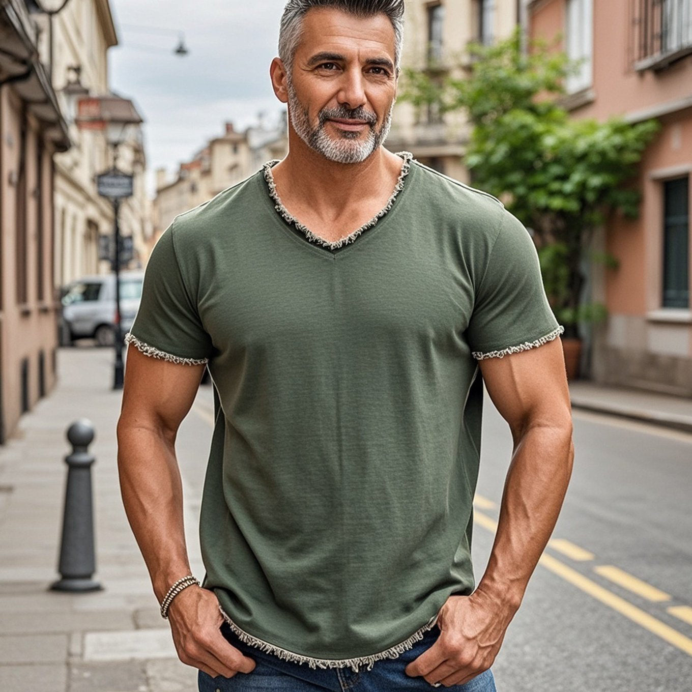 Men's fashionable and casual fringed short-sleeved T-shirt