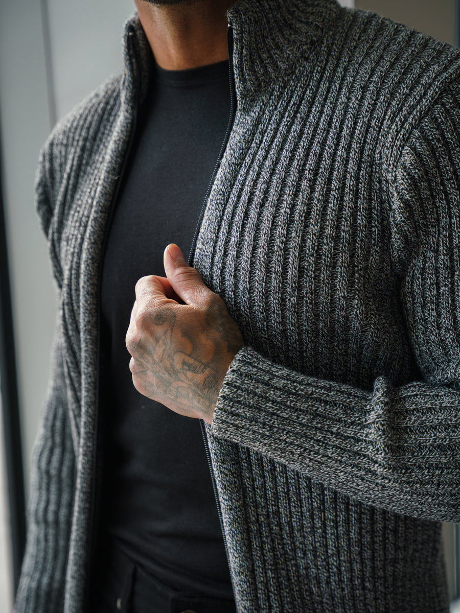 Cardigan zippé côtelé épais