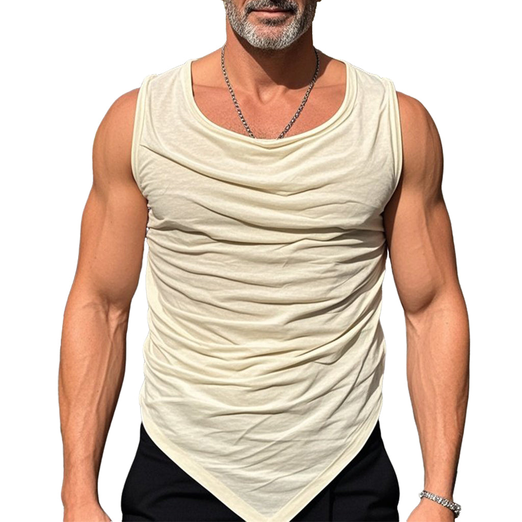 Men's fashionable casual off-white pleated vest