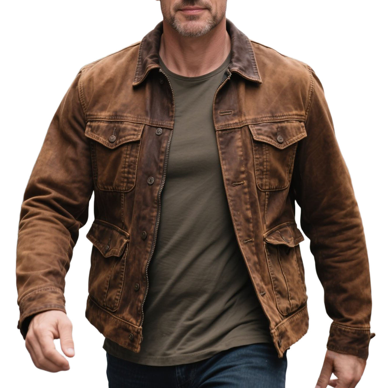Veste marron à manches longues pour homme, tendance et décontractée