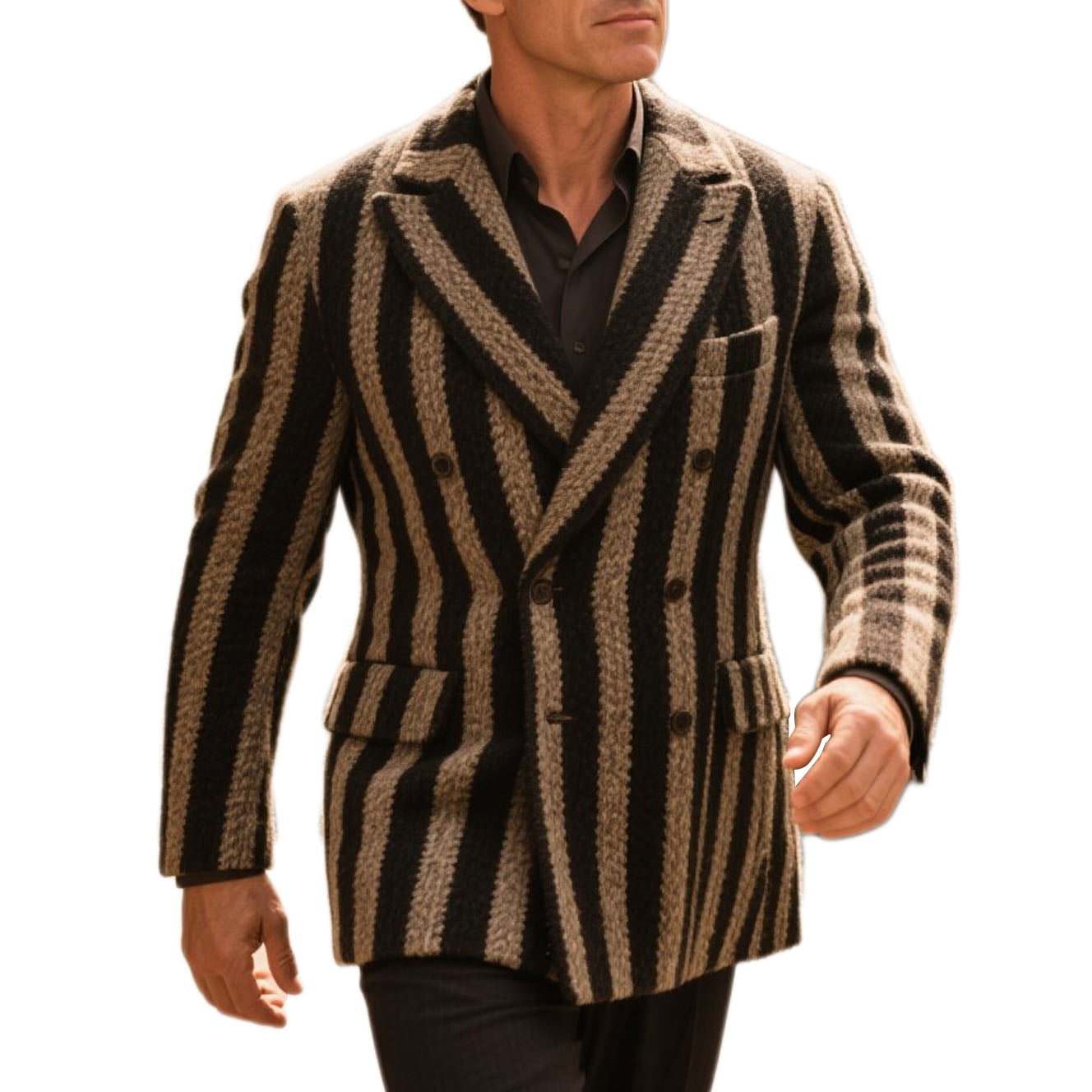 Veste de costume décontractée en tricot rayé à la mode pour homme