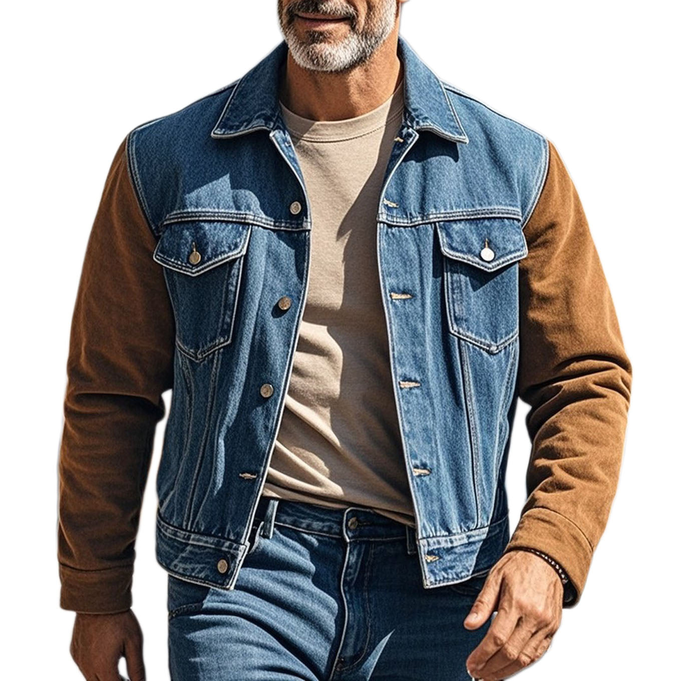 Veste en jean marron décontractée à manches longues pour homme