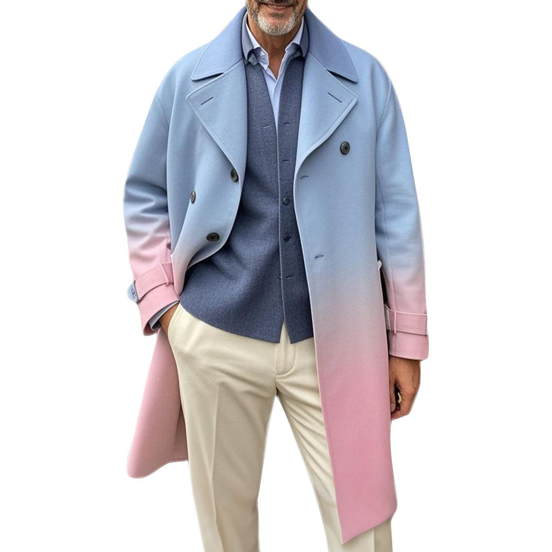 Men's fashionable casual pinkish-blue gradient coat