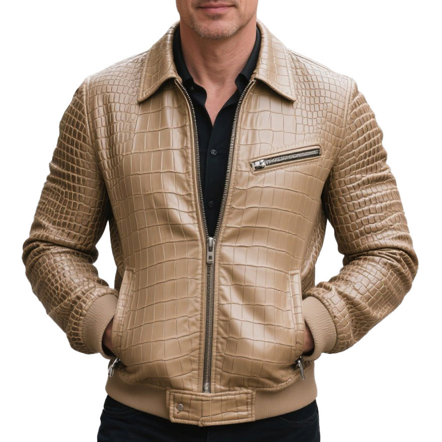 Men's fashionable casual high-end crocodile leather jacket
