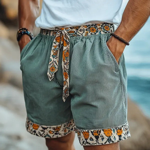 Mens Ethnic Bohemian Comfort Linen Shorts