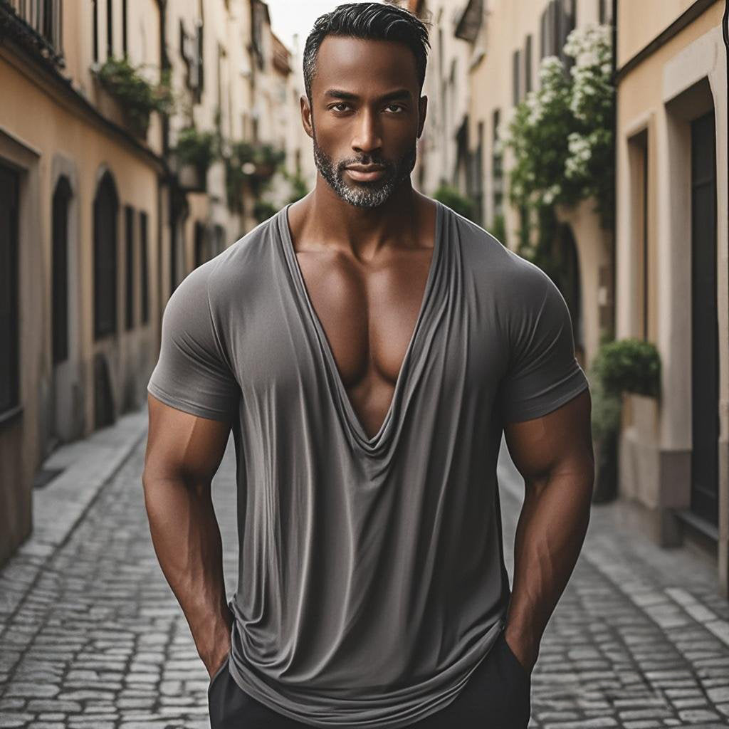 Men's fashionable casual irregular short-sleeved T-shirt