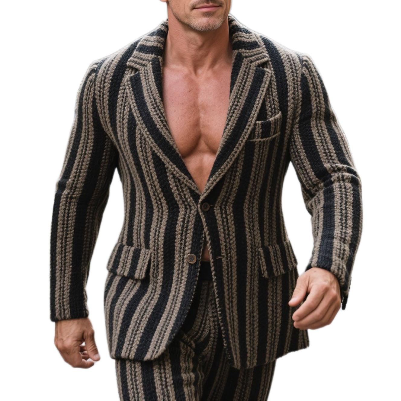 Veste de costume décontractée en tricot rayé à la mode pour homme
