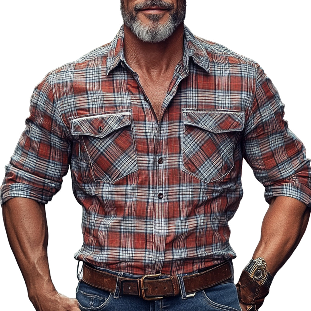 Men's fashionable and casual checkered printed long-sleeved shirt