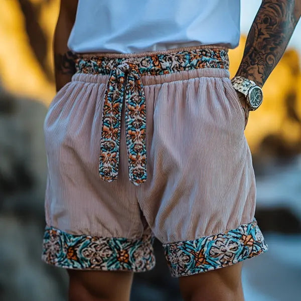 Mens Ethnic Bohemian Comfort Linen Shorts