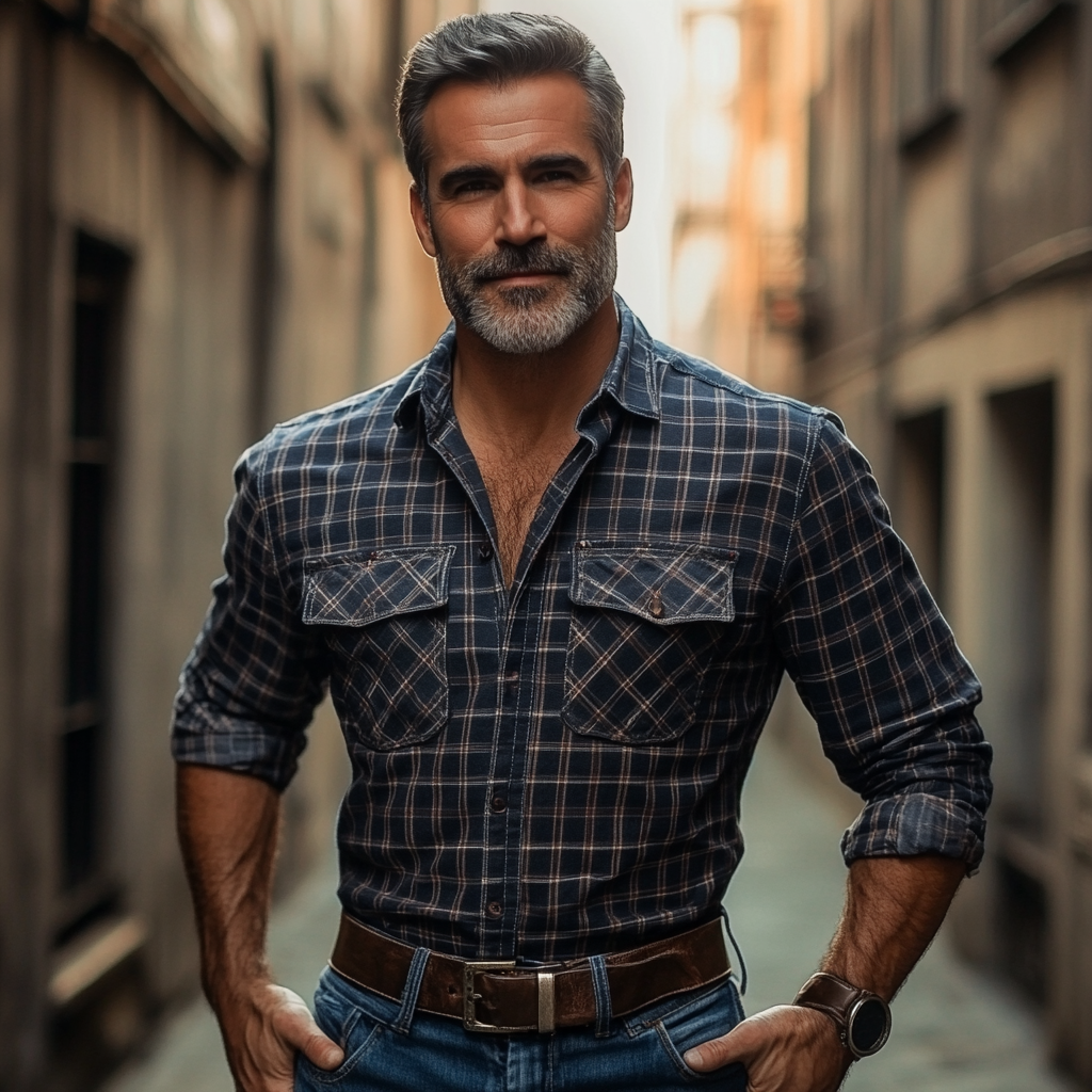 Men's fashionable and casual checkered printed long-sleeved shirt