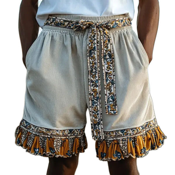Mens Ethnic Bohemian Comfort Linen Shorts
