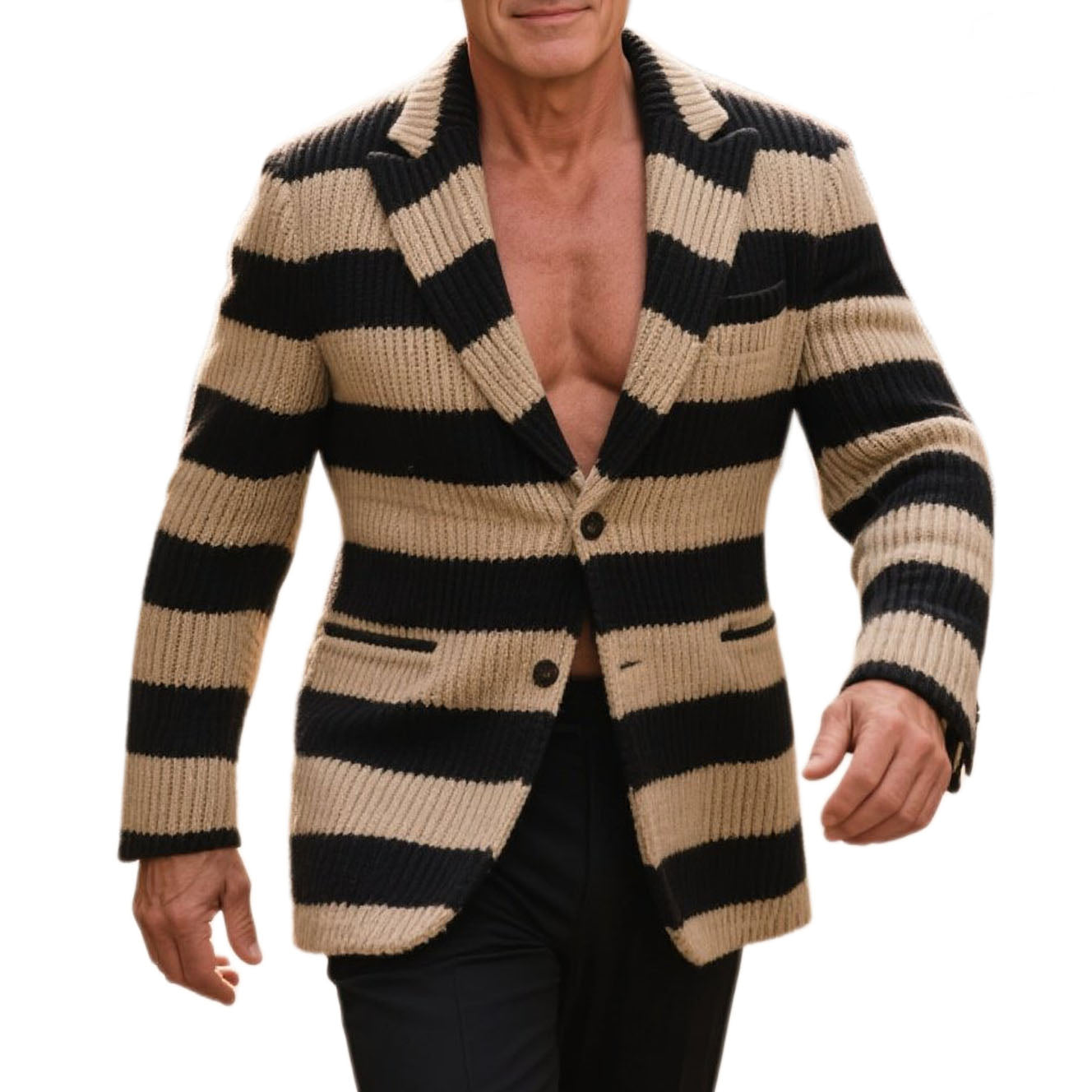 Veste de costume décontractée en tricot rayé à la mode pour homme