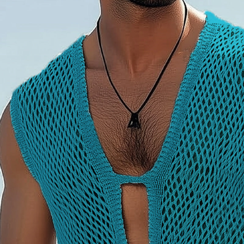 Men's Summer Deep V Neck Knitted Mesh Tank Top ASW2757D1U