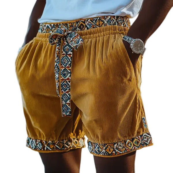 Mens Ethnic Bohemian Comfort Linen Shorts