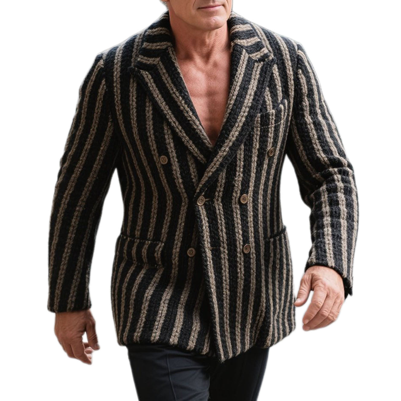 Men's fashionable casual striped knitted suit jacket
