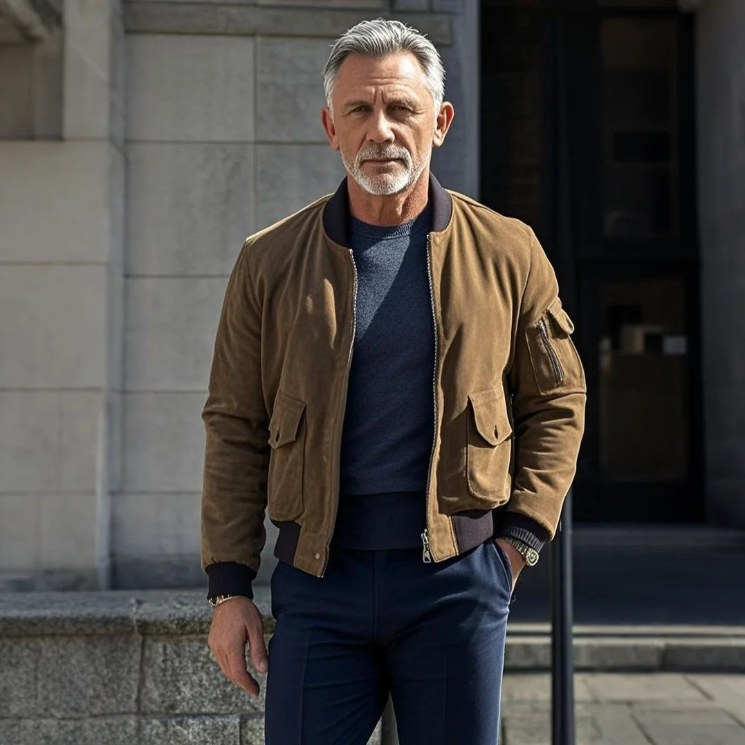 Veste décontractée en daim marron à la mode pour homme