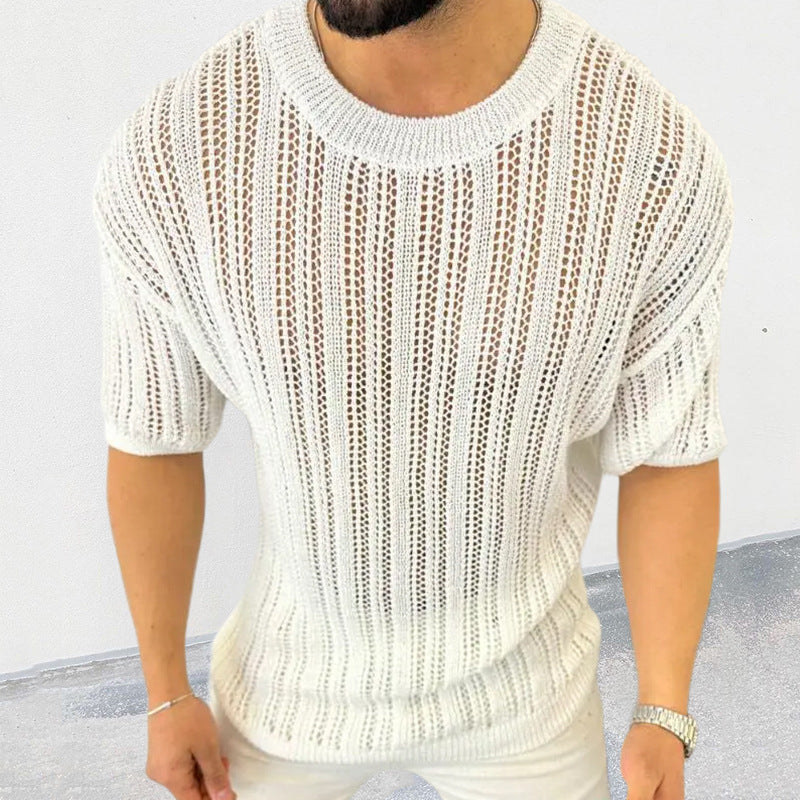 Men's Fashion Casual Round Neck Short Sleeve Knitted T-shirt ASW1729C7K