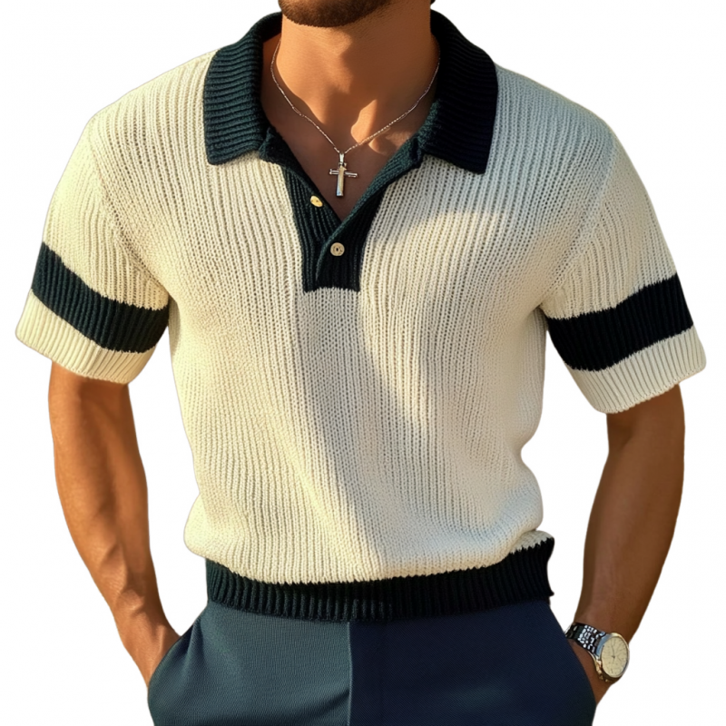 Lässiges Herren-Poloshirt mit kontrastierendem Revers und schmaler Passform, kurzärmlig, ASW1779C3M