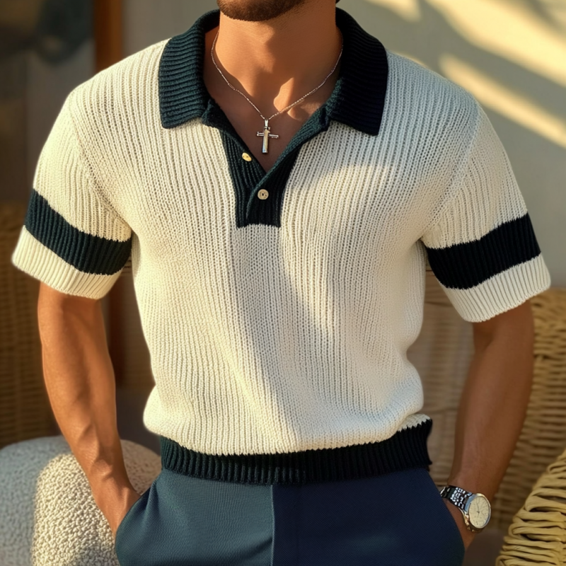 Lässiges Herren-Poloshirt mit kontrastierendem Revers und schmaler Passform, kurzärmlig, ASW1779C3M