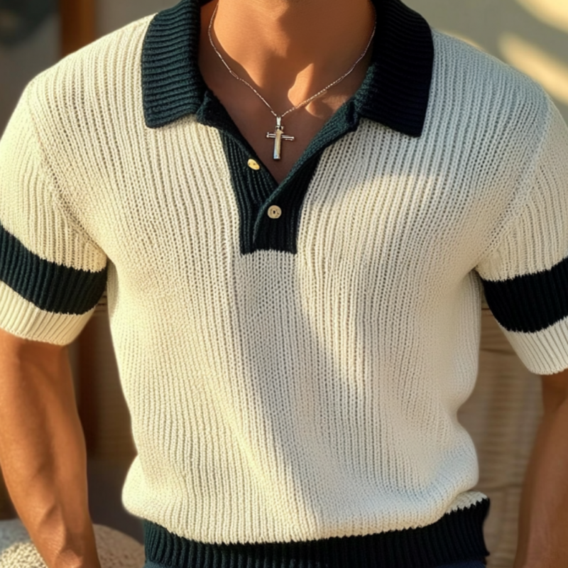 Lässiges Herren-Poloshirt mit kontrastierendem Revers und schmaler Passform, kurzärmlig, ASW1779C3M