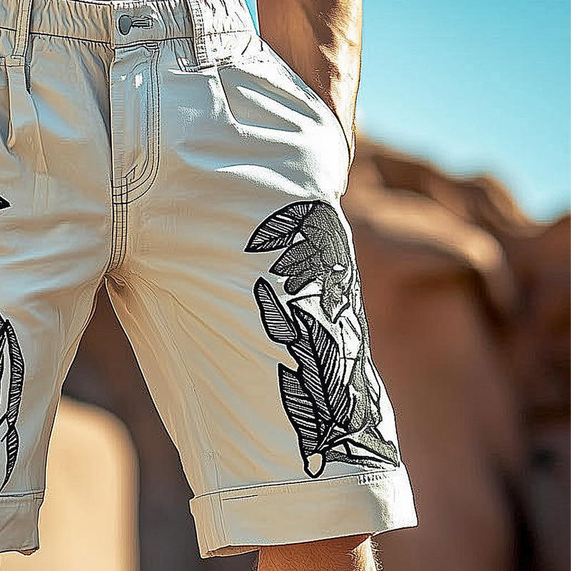 Men's Embroidered Blended Casual Shorts