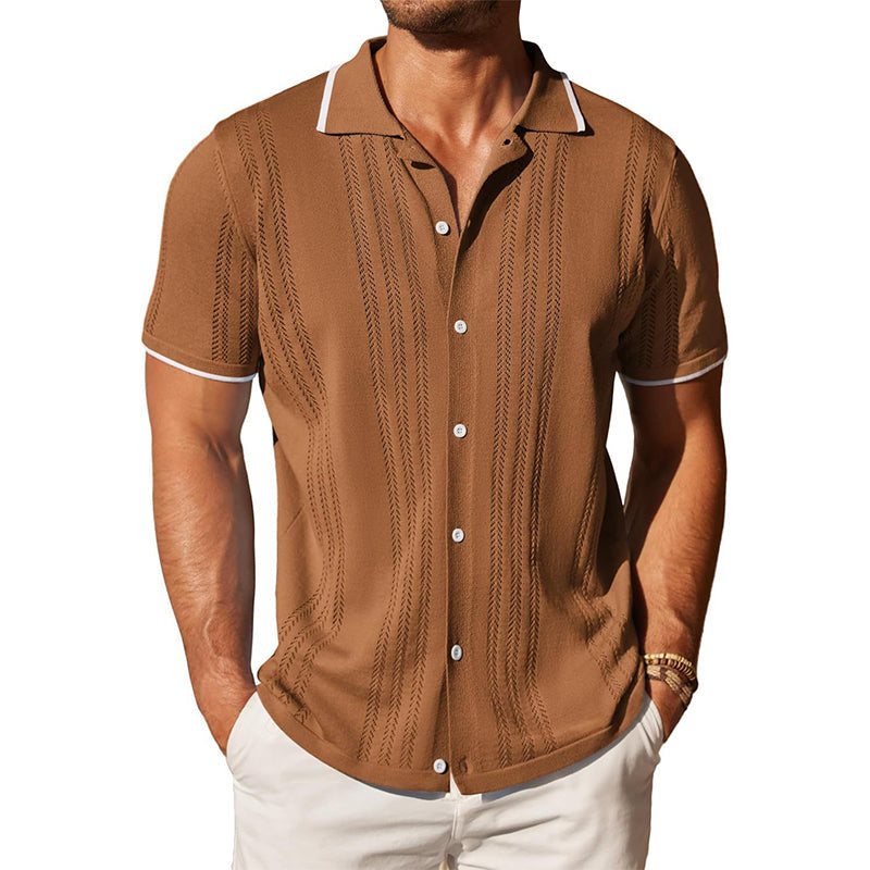 Polo à manches courtes en maille pour homme, à simple boutonnage