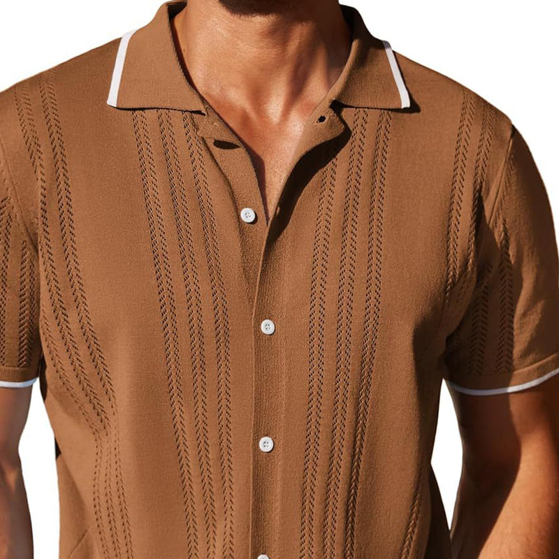 Men's Knitted Single-Breasted Short-Sleeved Polo Shirt