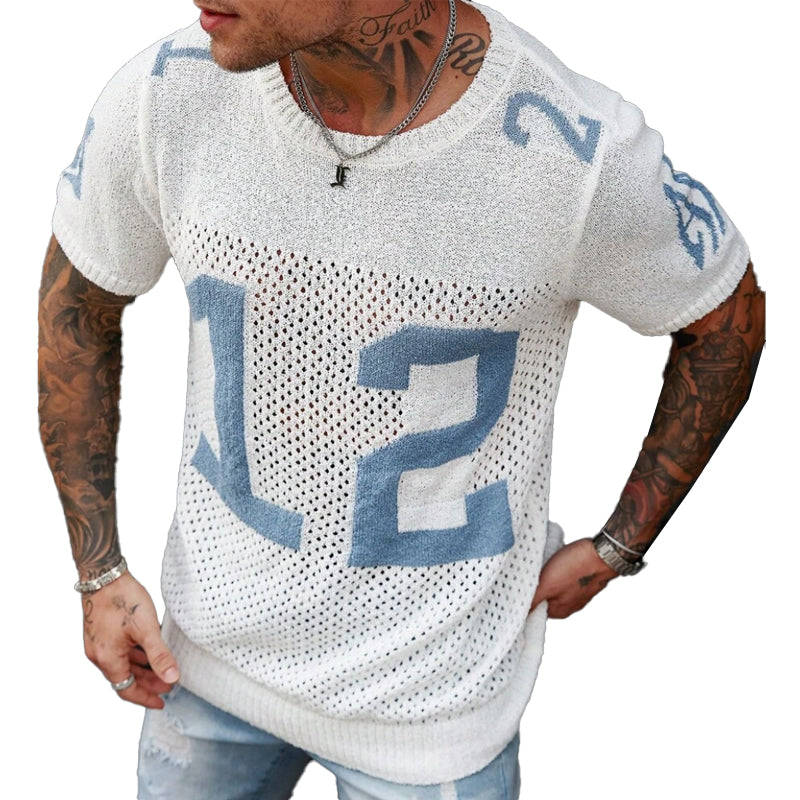 T-shirt sport à manches courtes et col rond en jacquard pour homme