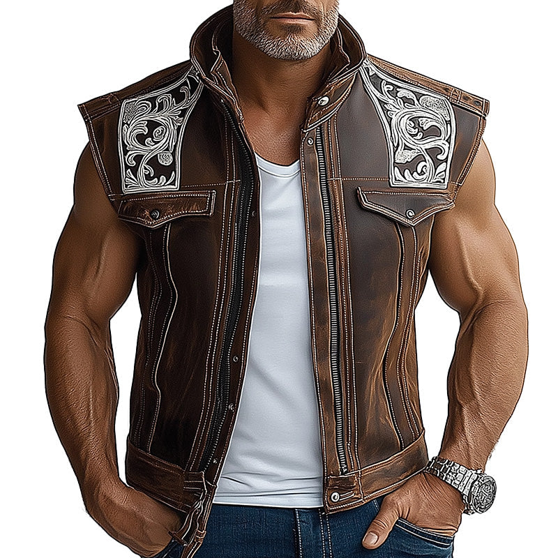 Men's Leather Embroidered Personalized Vest
