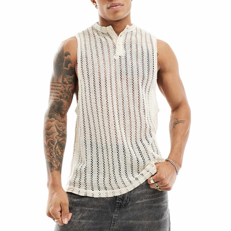 Ärmelloses Tanktop für Herren im Strand-Strick-Stil ASW1715C6X