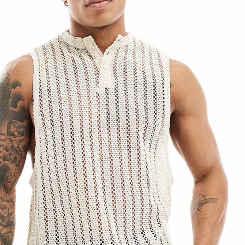 Ärmelloses Tanktop für Herren im Strand-Strick-Stil ASW1715C6X
