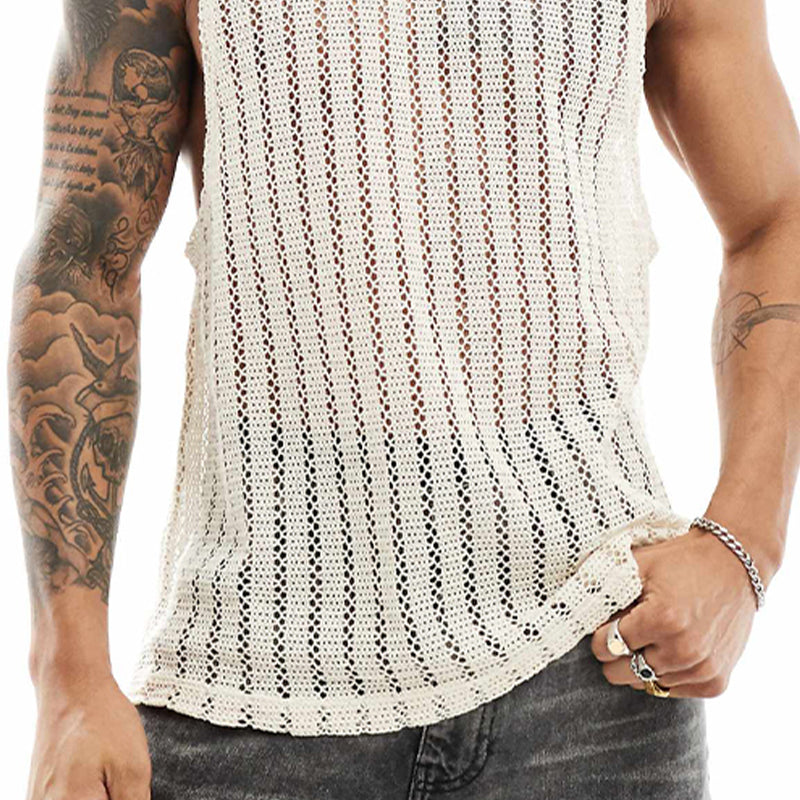Ärmelloses Tanktop für Herren im Strand-Strick-Stil ASW1715C6X