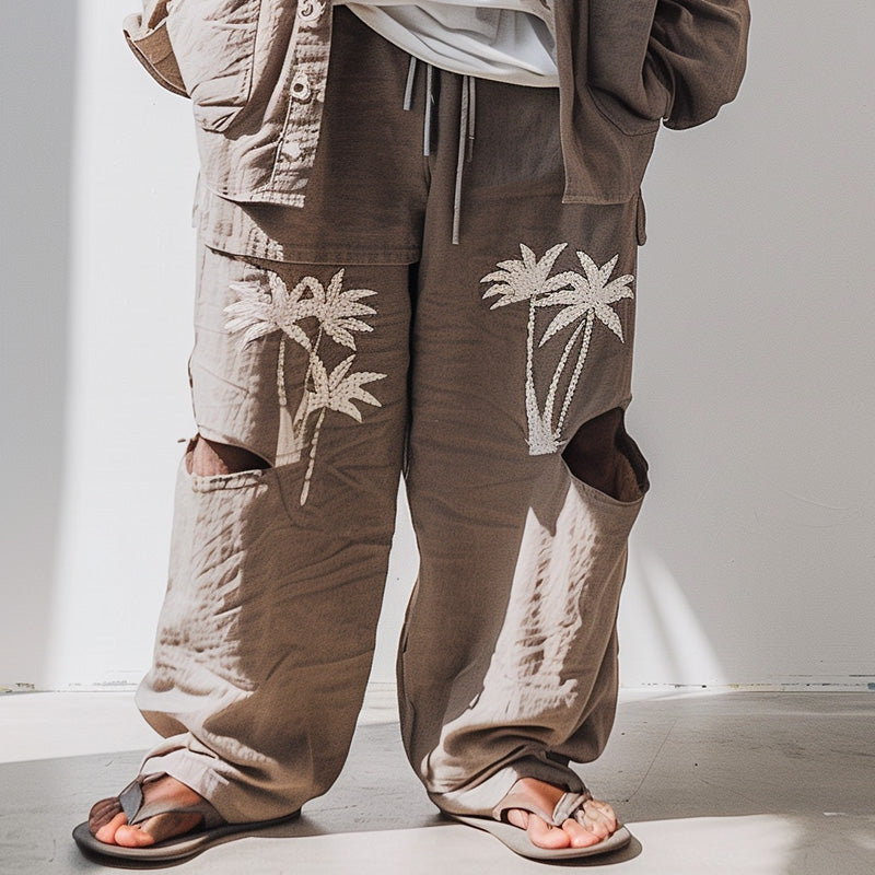 Men's Embroidered Ripped Casual Pants
