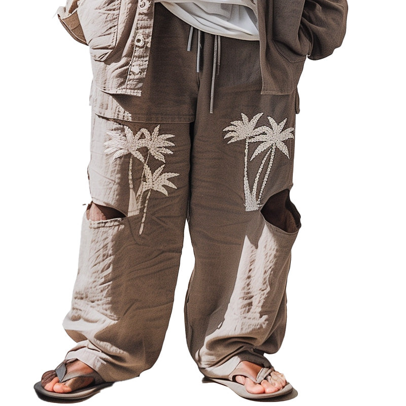Men's Embroidered Ripped Casual Pants