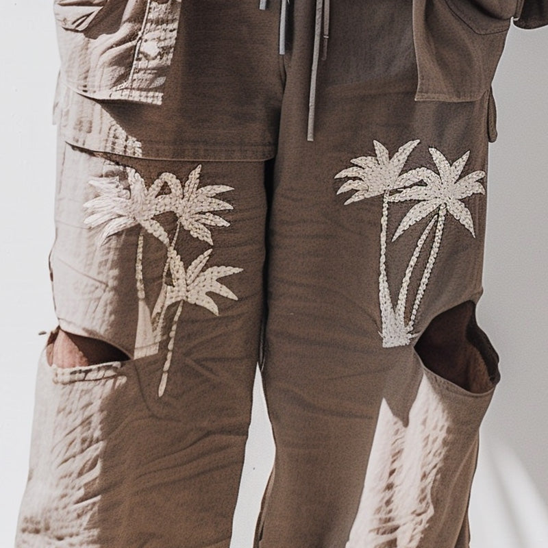 Men's Embroidered Ripped Casual Pants