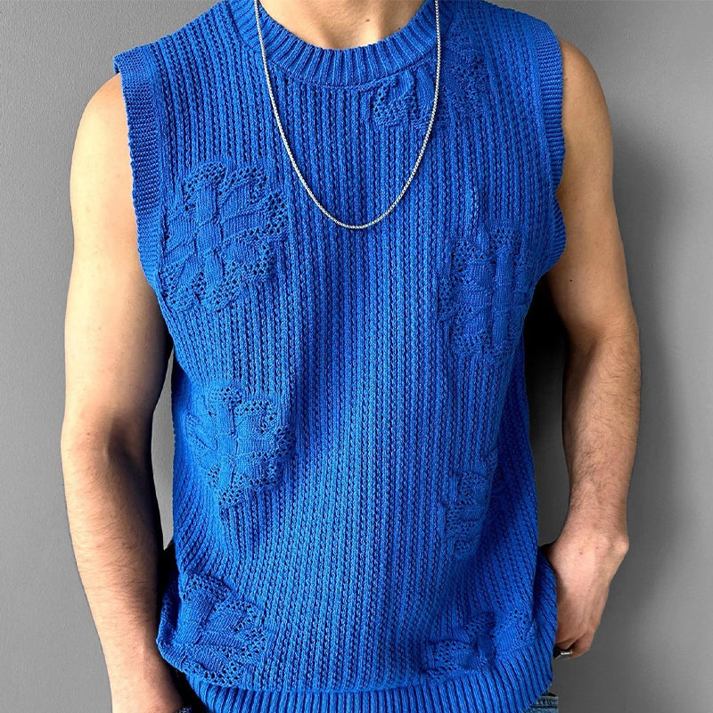 Men's Knitted Jacquard Crew Neck Tank Top ASW1787C1X