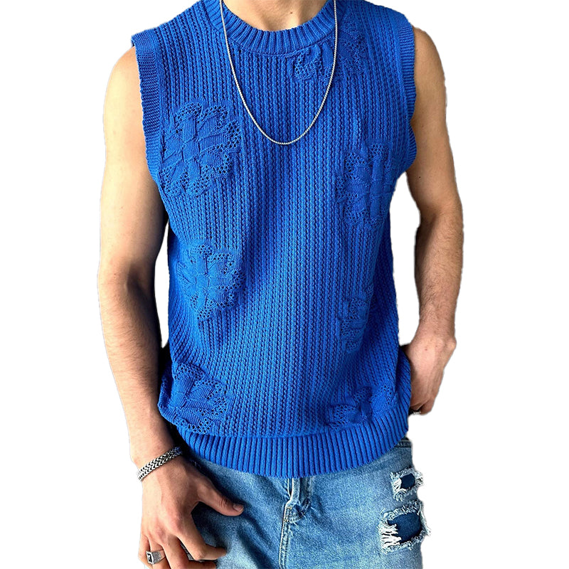 Men's Knitted Jacquard Crew Neck Tank Top ASW1787C1X