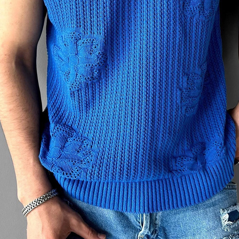 Men's Knitted Jacquard Crew Neck Tank Top ASW1787C1X