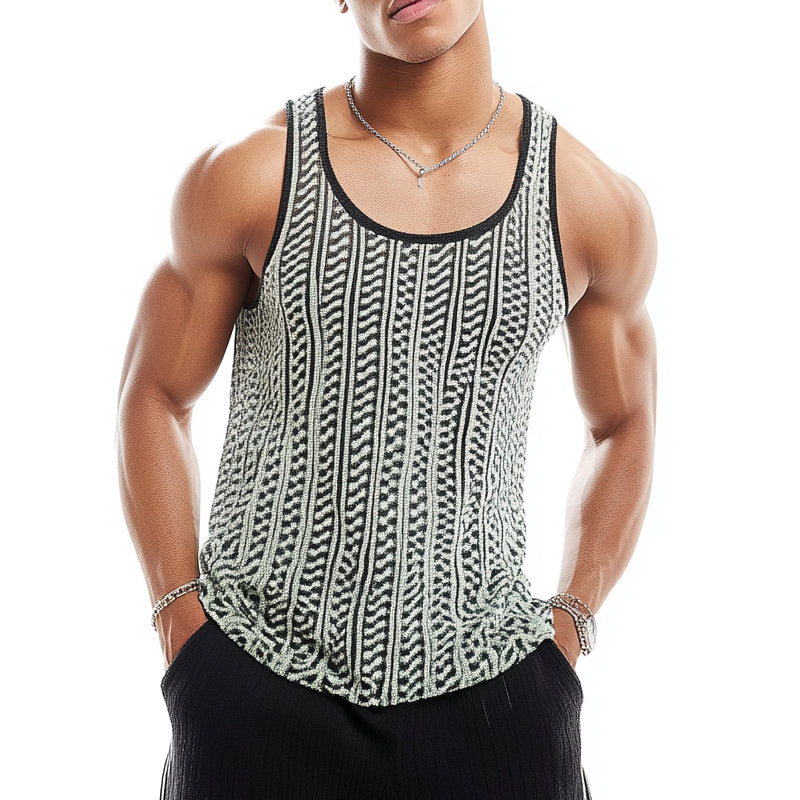 Men's Casual Knitted Jacquard Scoop Neck Tank Top ASW1700C5X