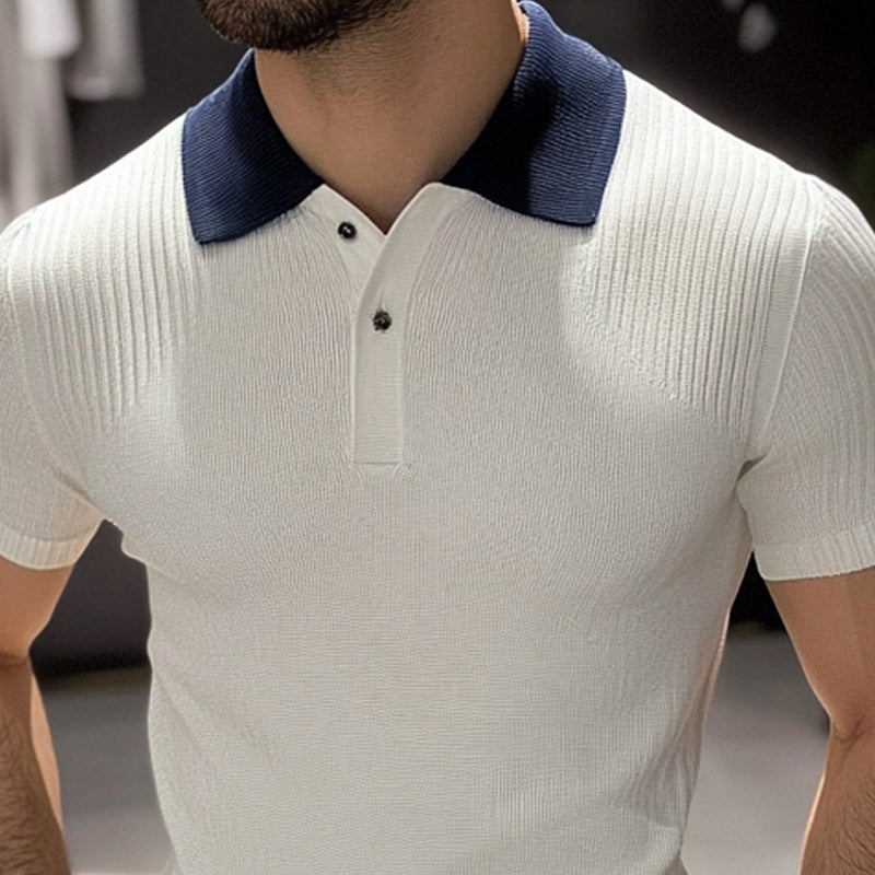 Polo décontracté à manches courtes en tricot contrasté pour homme ASW1741C5X