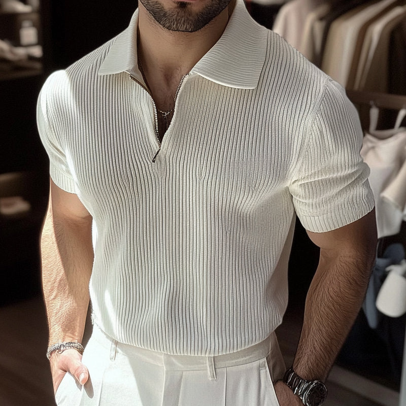 Men's Solid Color Business Knitted Short-Sleeved Polo Shirt ASW1738C3X
