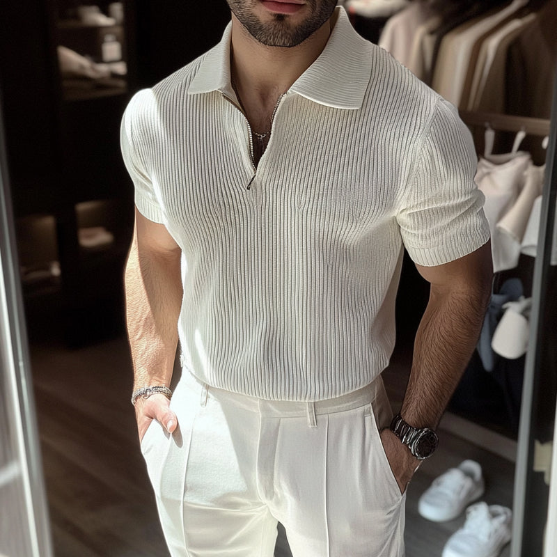 Men's Solid Color Business Knitted Short-Sleeved Polo Shirt ASW1738C3X