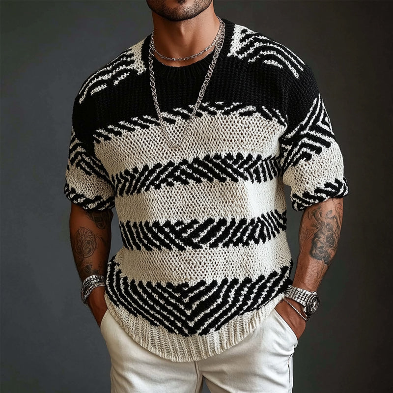 T-shirt à manches mi-longues et col rond en maille contrastée pour homme ASW1740C9X 