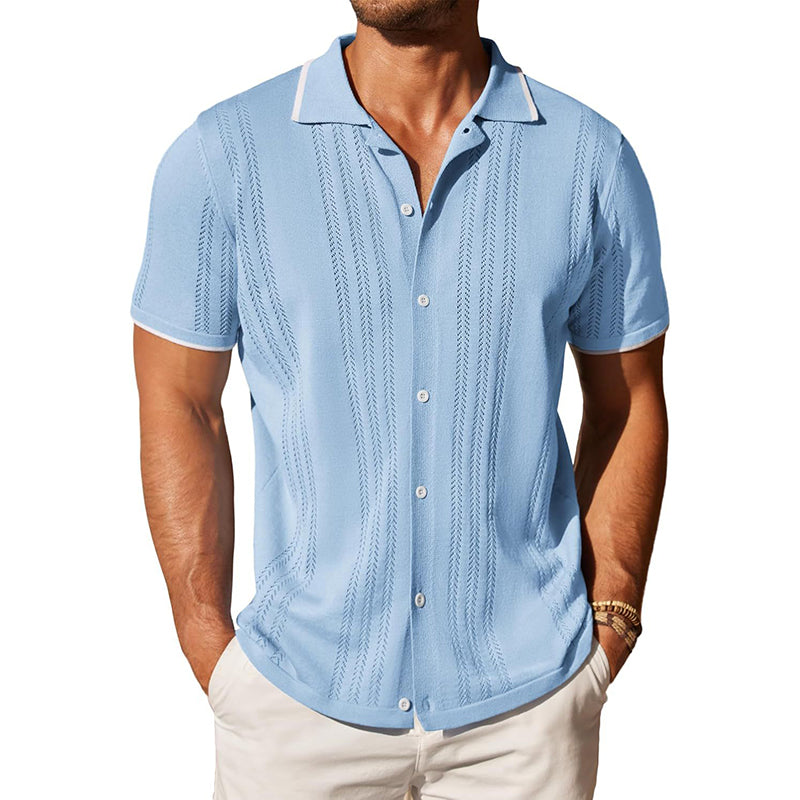 Polo à manches courtes en maille pour homme, à simple boutonnage