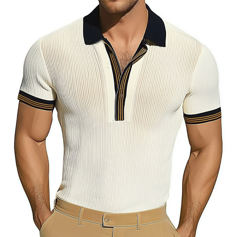 Men's Summer Polo Neck Slim Fit Knit Short Sleeve T-Shirt ASW1961C7U